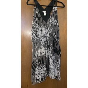 Cache Drawstring Waist Sundress, Abstract Leopard Print, Black and Grey, Large